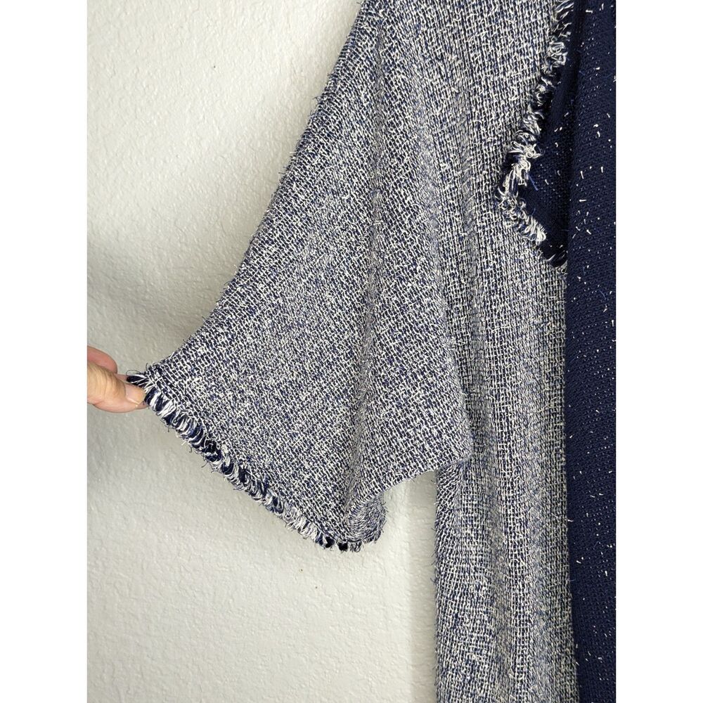 St. John Open Front Cardigan Jacket Approx Sz Small Navy White Tweed Wool READ - Picture 4 of 8